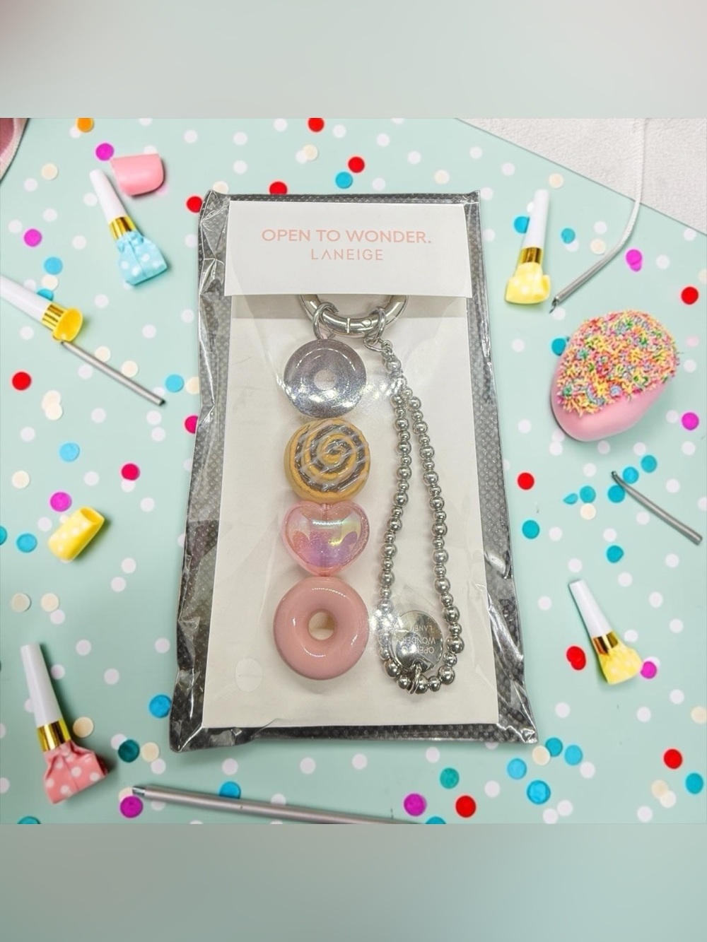 🍩LANEIGE🍩Pastel Pink & Iridescent Dessert Charm Keychaiin/Bag Charm/NIP